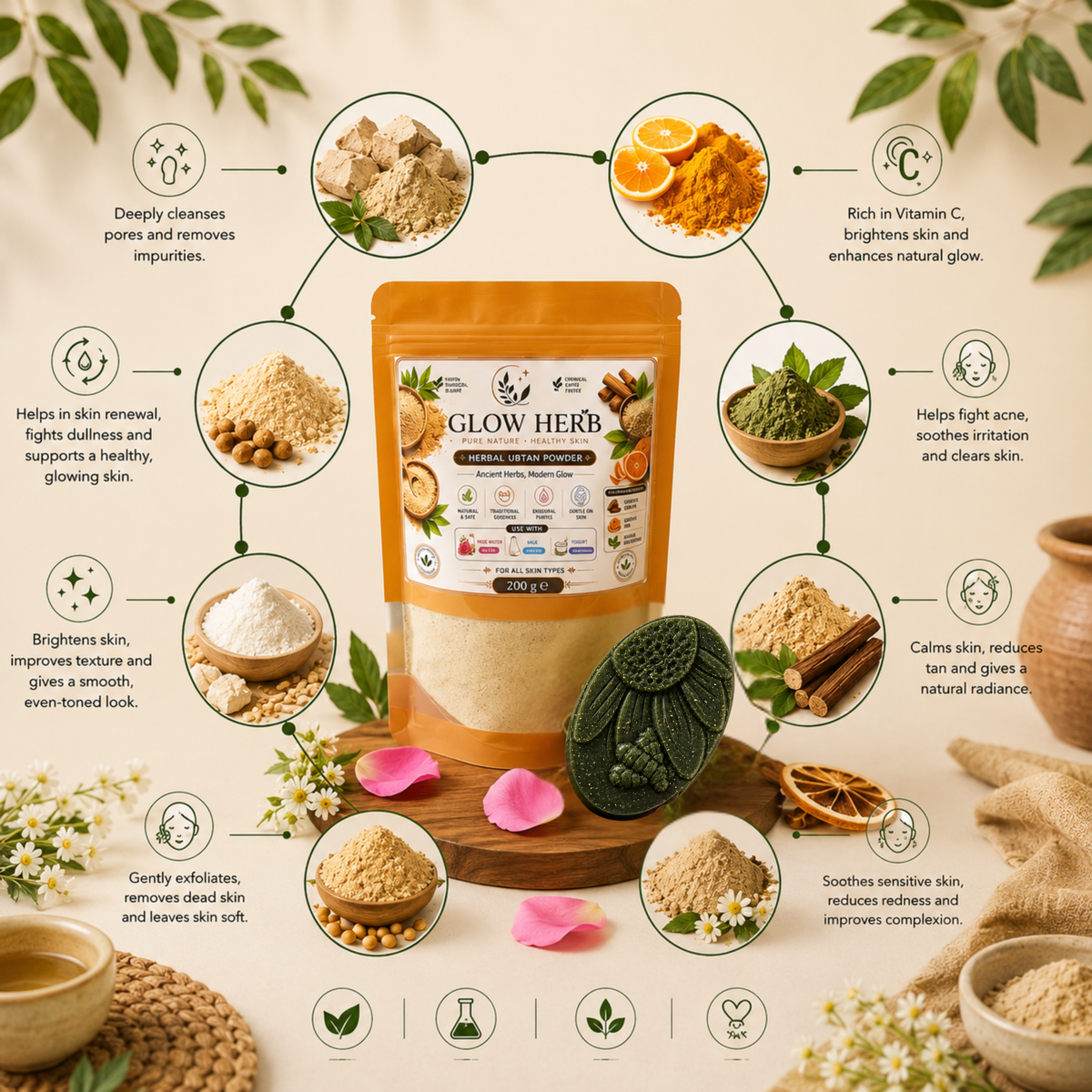 Herbal Powder (Acne + Tanning Remover) + Whitening soap (Chemical-Free Formula)
